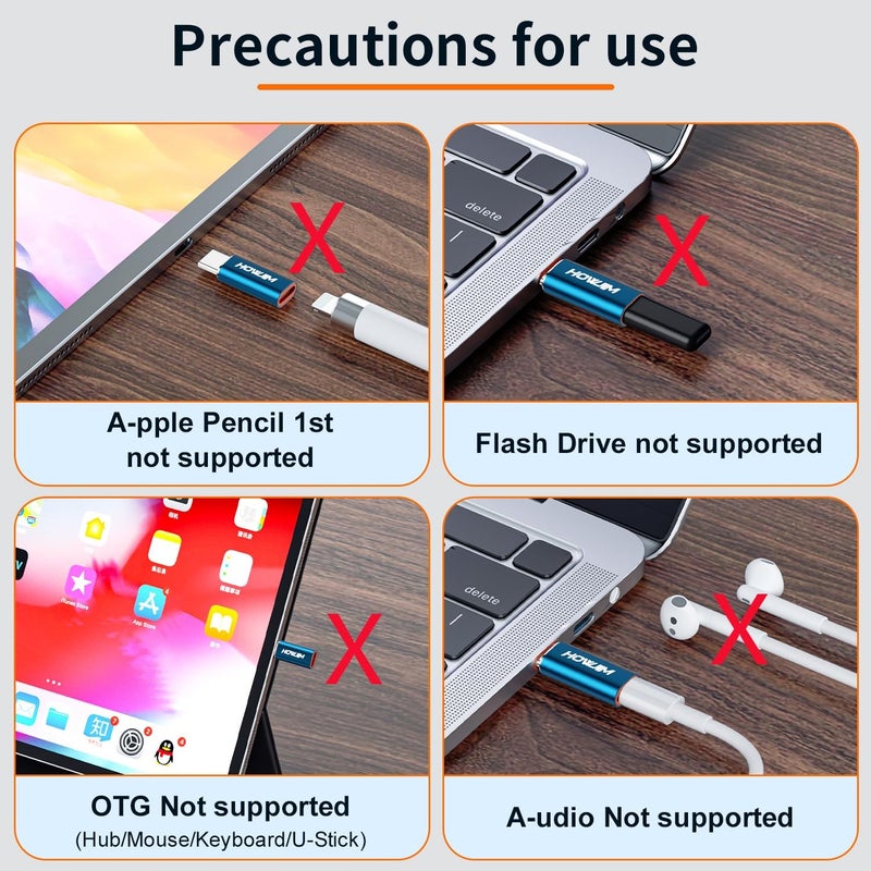 HOWJIM Light-ning to USB C Adapter 2Pack,PD/QC Fast Charging Data Transfer,USB C Charger Converter Cable for Phone 17/16/15 Serie,Pad Pro,G-alaxy,X-peria,Not for Headphones/OTG/Flash Drive/A-pple Pencil Blue - Image 5